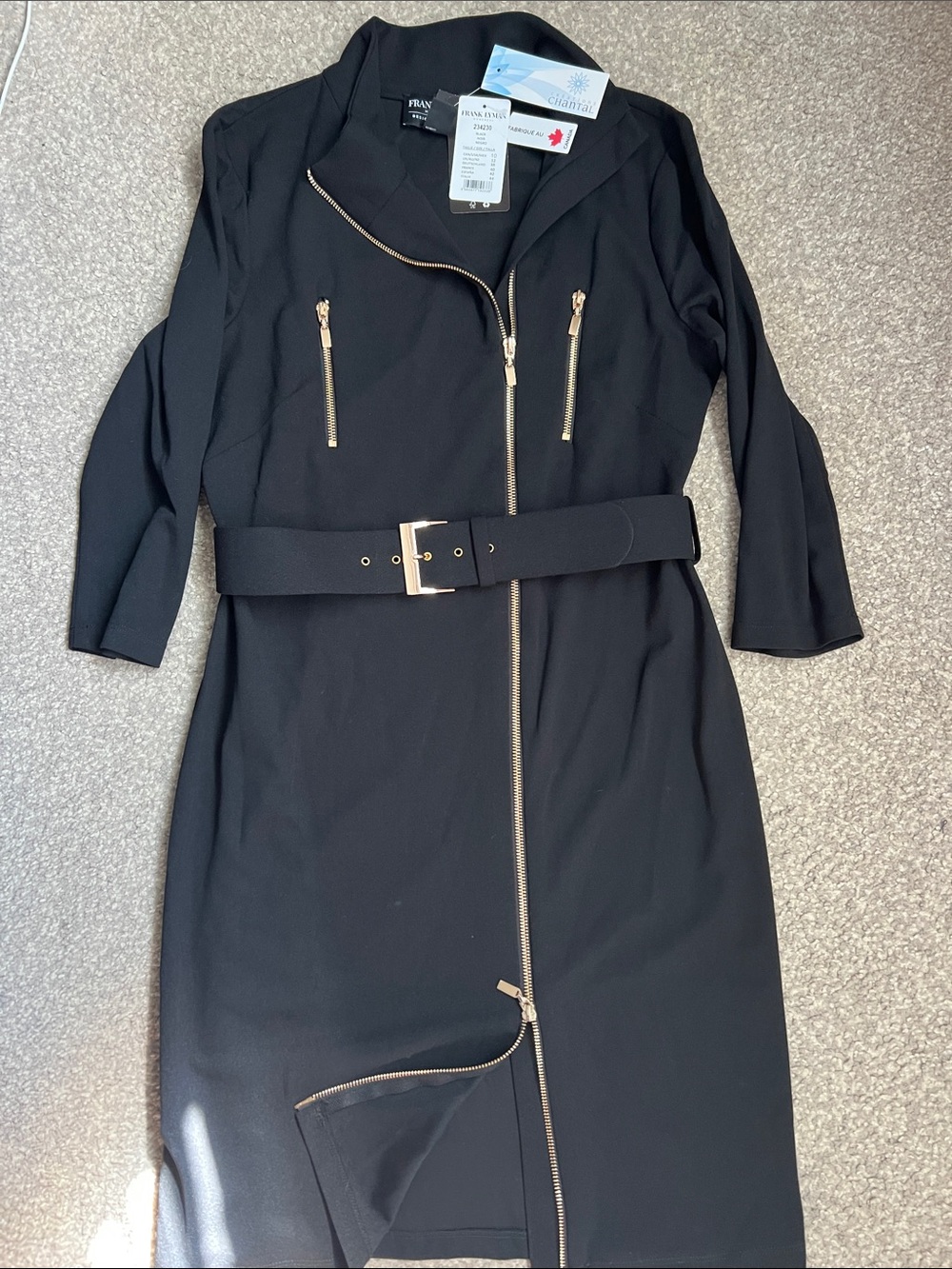 Frank Lyman Black Zip-Belt Dress with Gold Hardware NWT